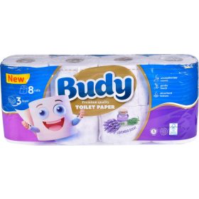   BUDY Háztartási toalettpapír 3 rétegű, cellulóz, levendula illat, 8 tekercs/csomag