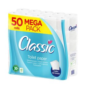   Velvet Classic 3 rétegű, 100% cellulóz háztartási toalettpapír, 50 tekercs/csomag