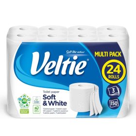   Veltie SoftWhite Mega 3 rétegű, 100% cellulóz háztartási toalettpapír, 24 tekercs/csomag