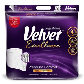   Velvet Excellence Premium 4 rétegű, 100% cellulóz háztartási toalettpapír, 9 tekercs/csomag