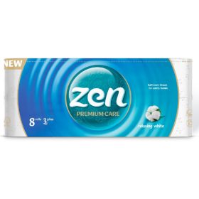   ZEN Háztartási toalettpapír 3 rétegű, cellulóz, relaxing white, 8 tekercs/csomag